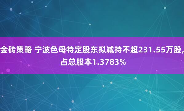 金砖策略 宁波色母特定股东拟减持不超231.55万股, 占总股本1.3783%