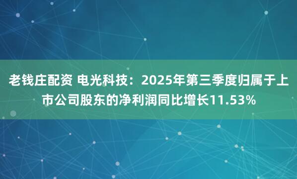 老钱庄配资 电光科技：2025年第三季度归属于上市公司股东的净利润同比增长11.53%